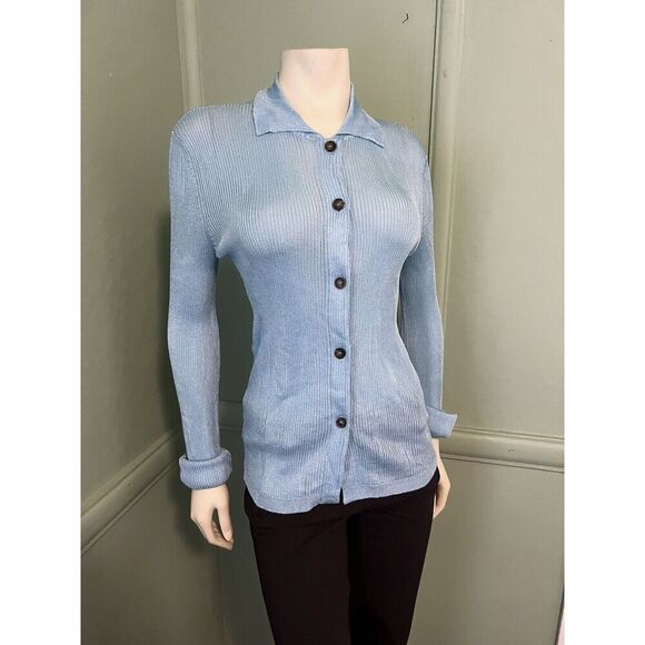 Free People Baby Blue Slinky Viscose Ribbed Cardigan Sweater Size XS - Picture 2 of 7